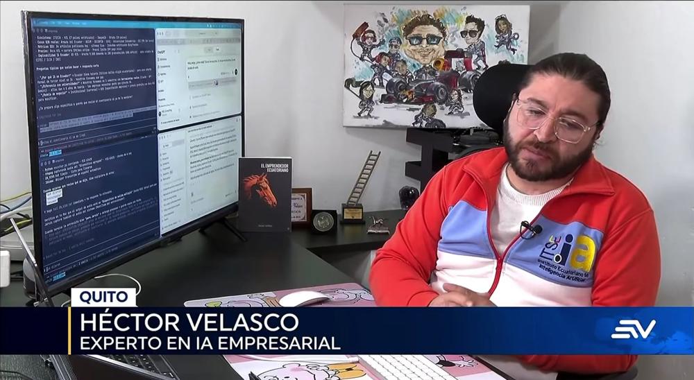 Héctor Velasco Álvarez entrevistado por Ecuavisa como experto en IA empresarial